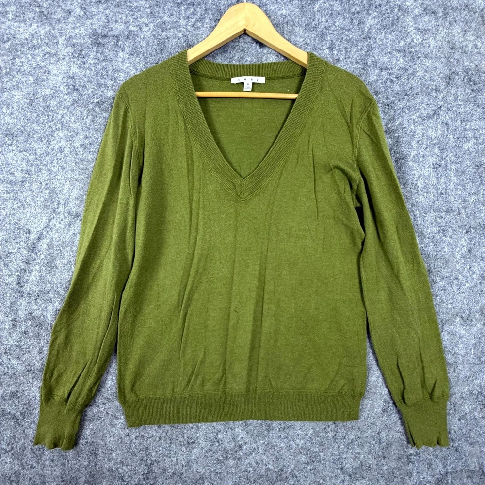 Cabi Sweater Womens Medium Olive Green Cotton Long Sleeve V Neck Pullover